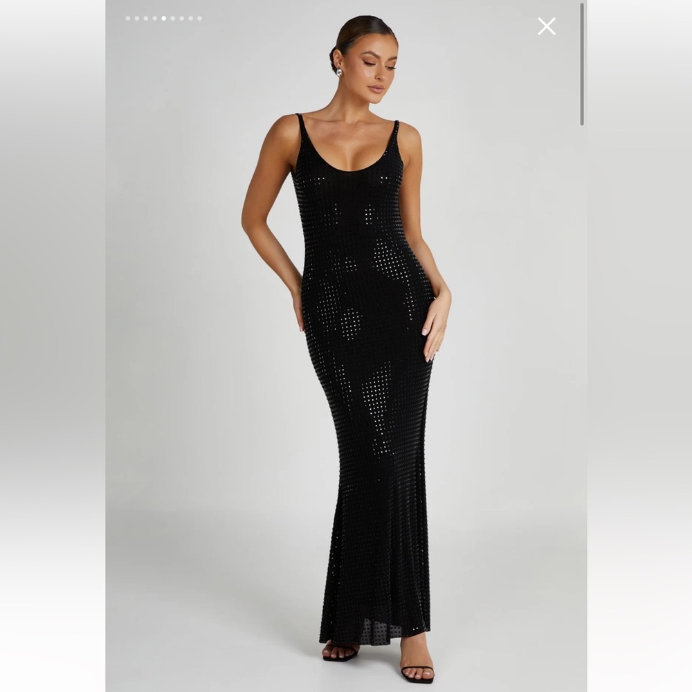 Meshki Diamante Maxi Dress - Black- Extra Large